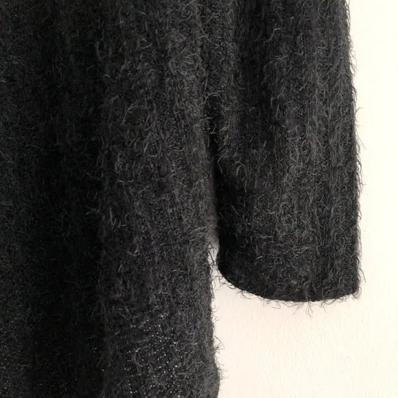 New  Eyelash Knit Open Front Cardigan Fuzzy Soft Sweater Black - Image 8