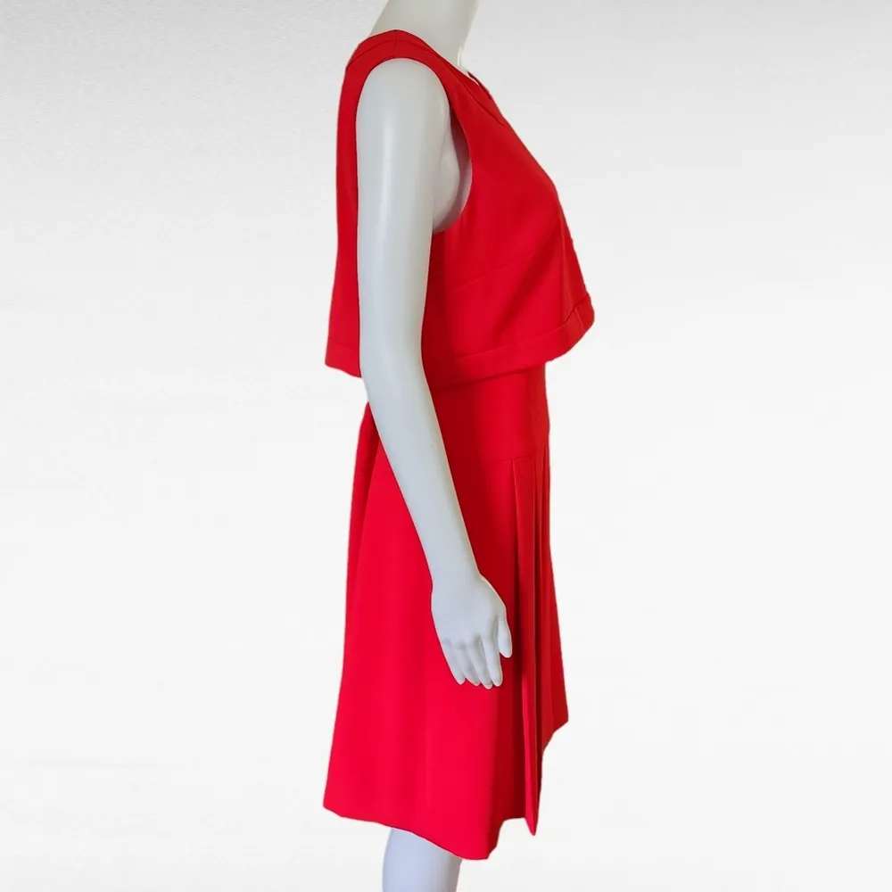 Tommy Hilfiger Red Fabric Overlay Pleated Sleeveless Midi Dress Size 8 - Image 4