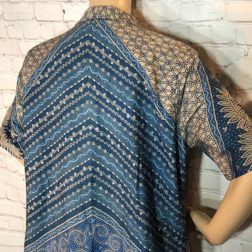 Vintage Floral Geometric Tribal Print Button Down Shirt Dress L/XL Size undefined - Image 7