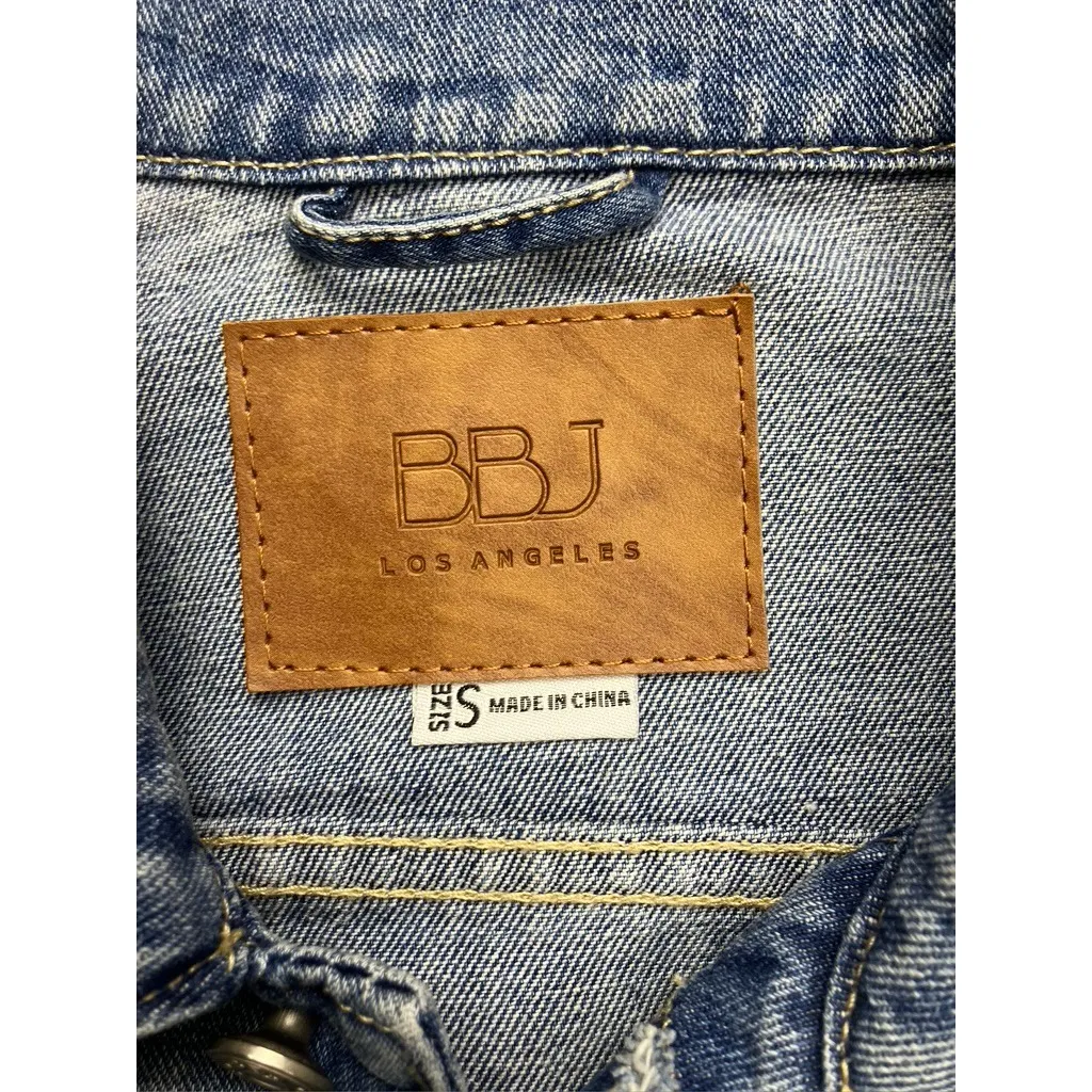 BBJ Los Angeles Womens Denim Jacket Blue Cream Dip Dye Distressed Size S - Image 2