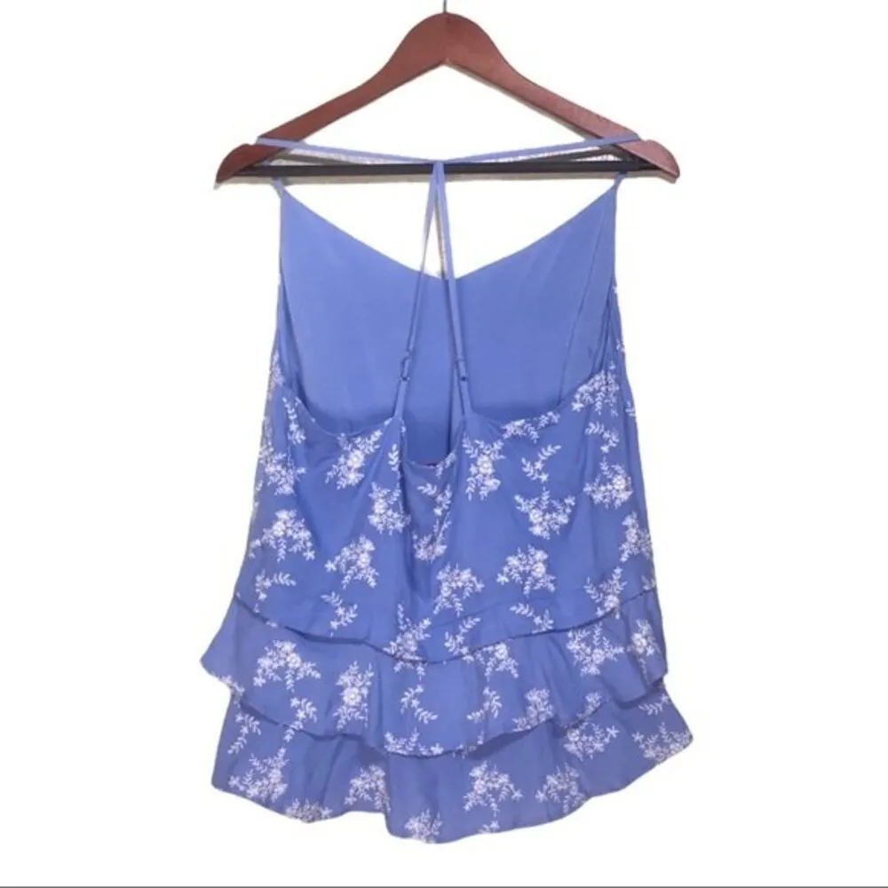Revolve Devlin Macey Floral Embroidered Tiered Ruffle Blue/White Cami Top - Image 4