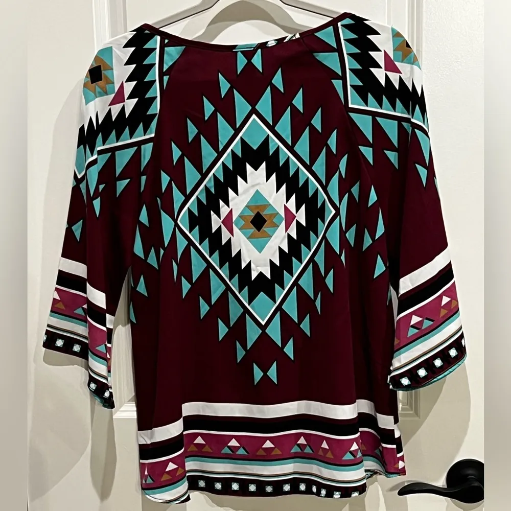 PRONTO Tribal Southwestern Print Top Tunic Size Medium Red - Image 2