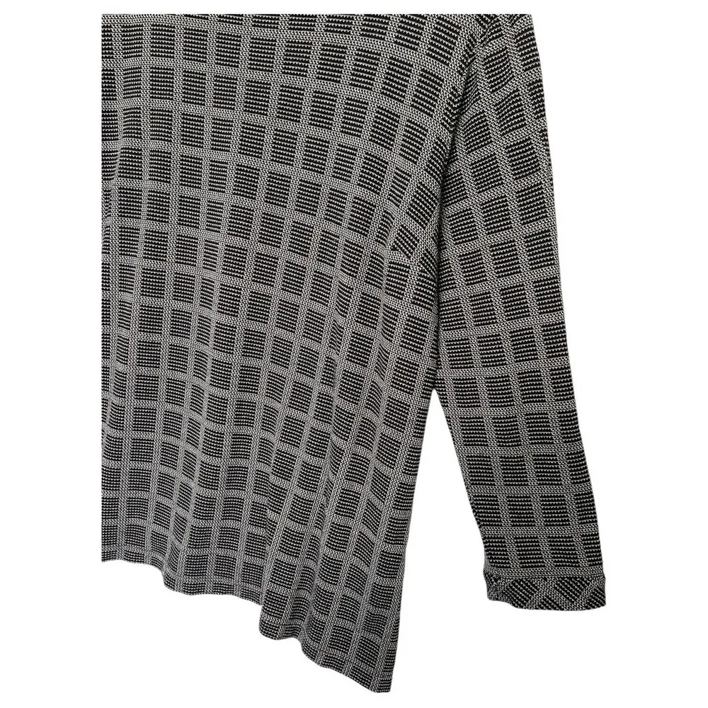 J Jill Top Womens 2X Windowpane Round Neck Long Sleeve Pullover Black Gray - Image 2