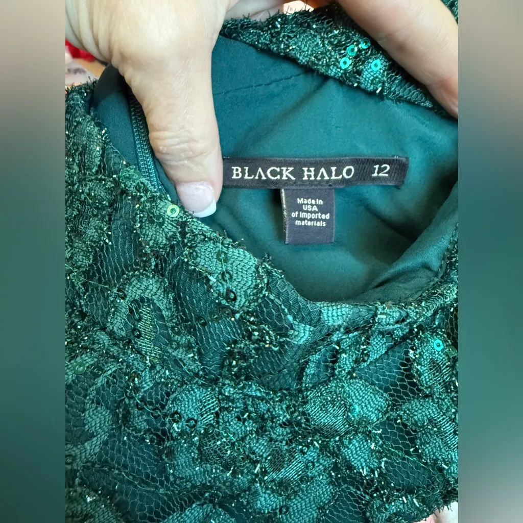 New! Black Halo Santorini Lace Sequin‎ Long Sleeve Mini Dress Green Sz 12 $415 - Image 11