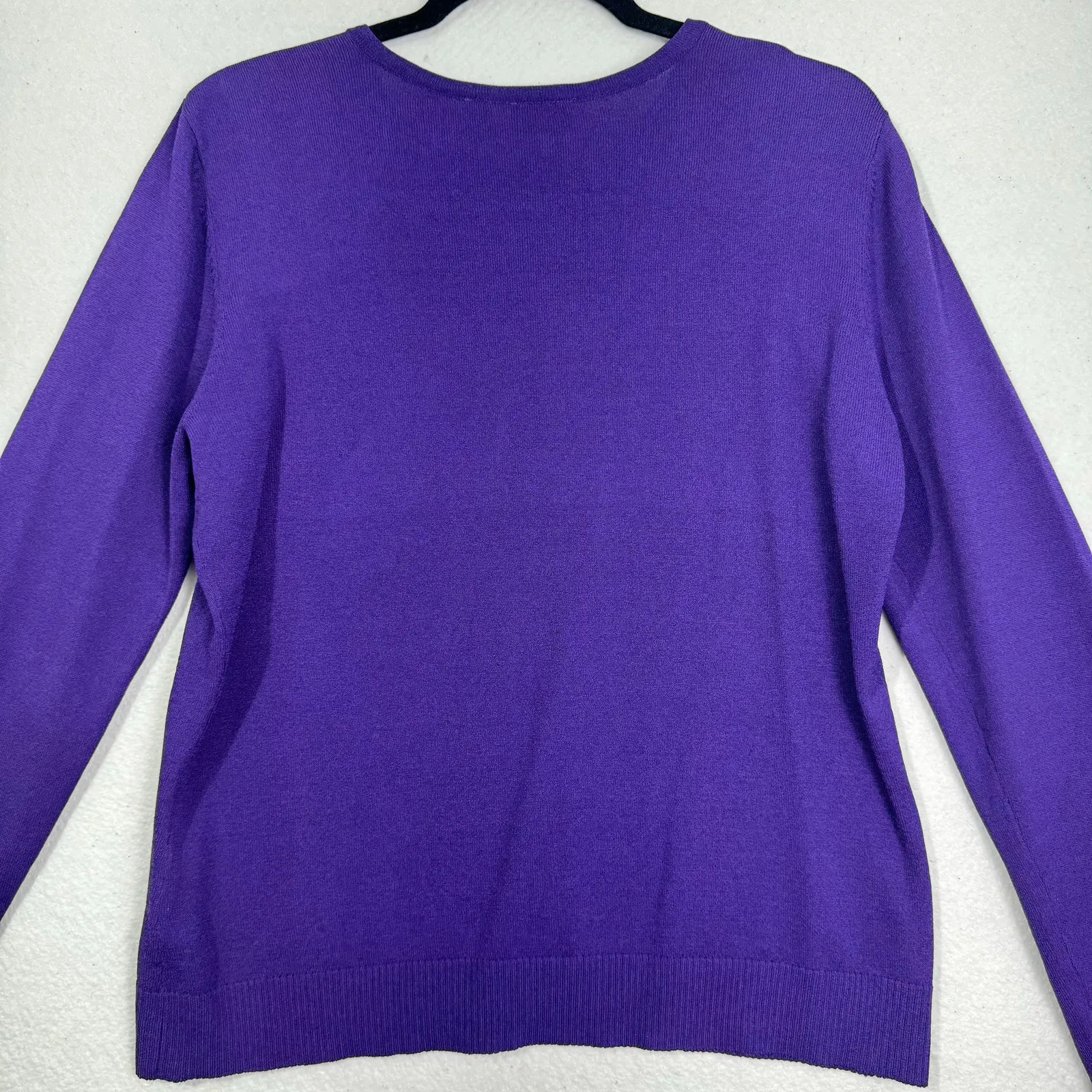 Caslon Royal Purple Crewneck Cardigan Sweater Petite Large Rib Knit Trim Rayon - Image 4