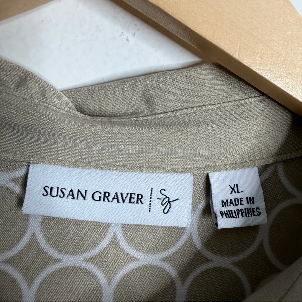 Susan Graver Henley Polo Shirt Circle Pattern Cream White Stretch Size XL - Image 3