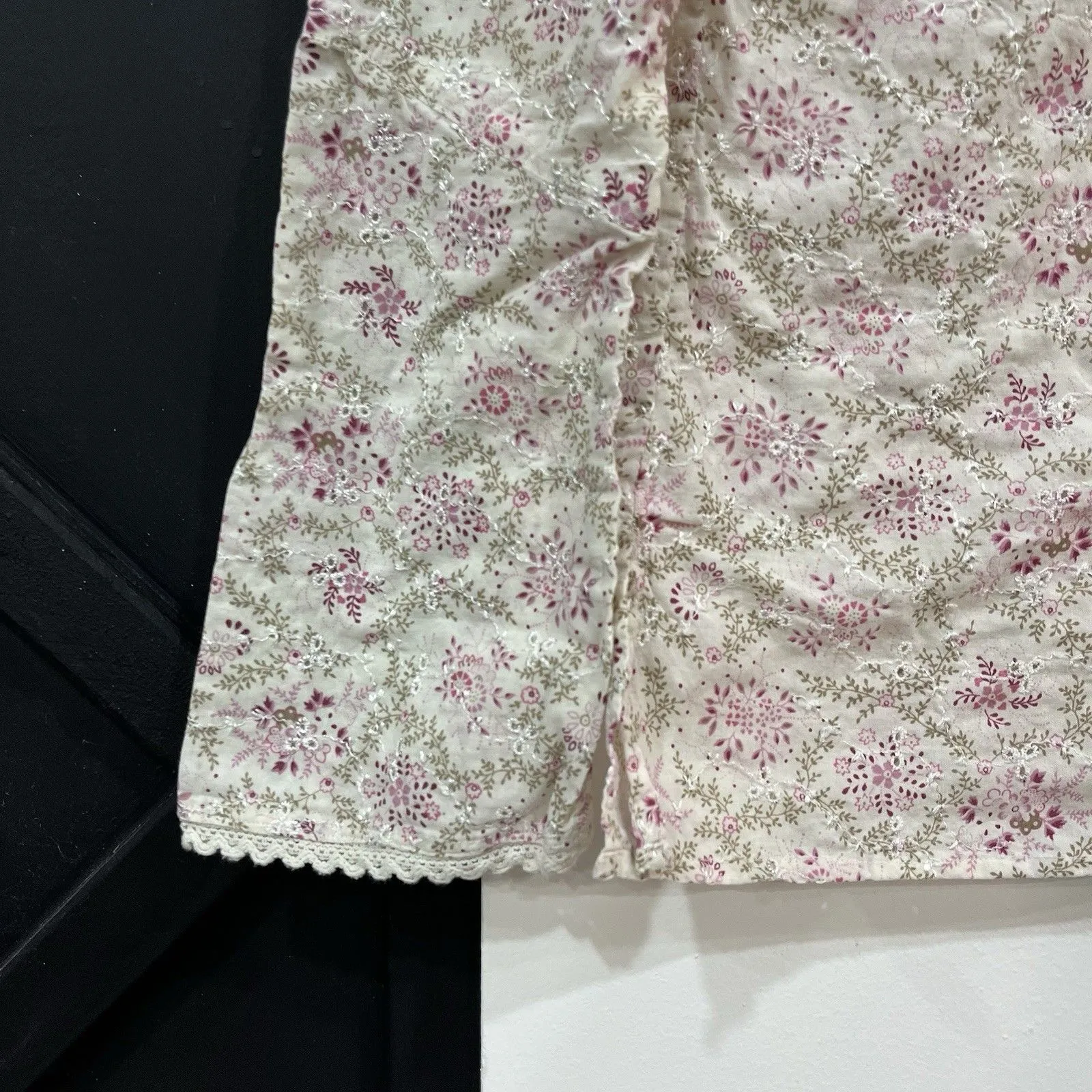 Y2K Fairy Cottagecore Longsleeve Eyelet Lace Up Top Embroidery Size Small - Image 2