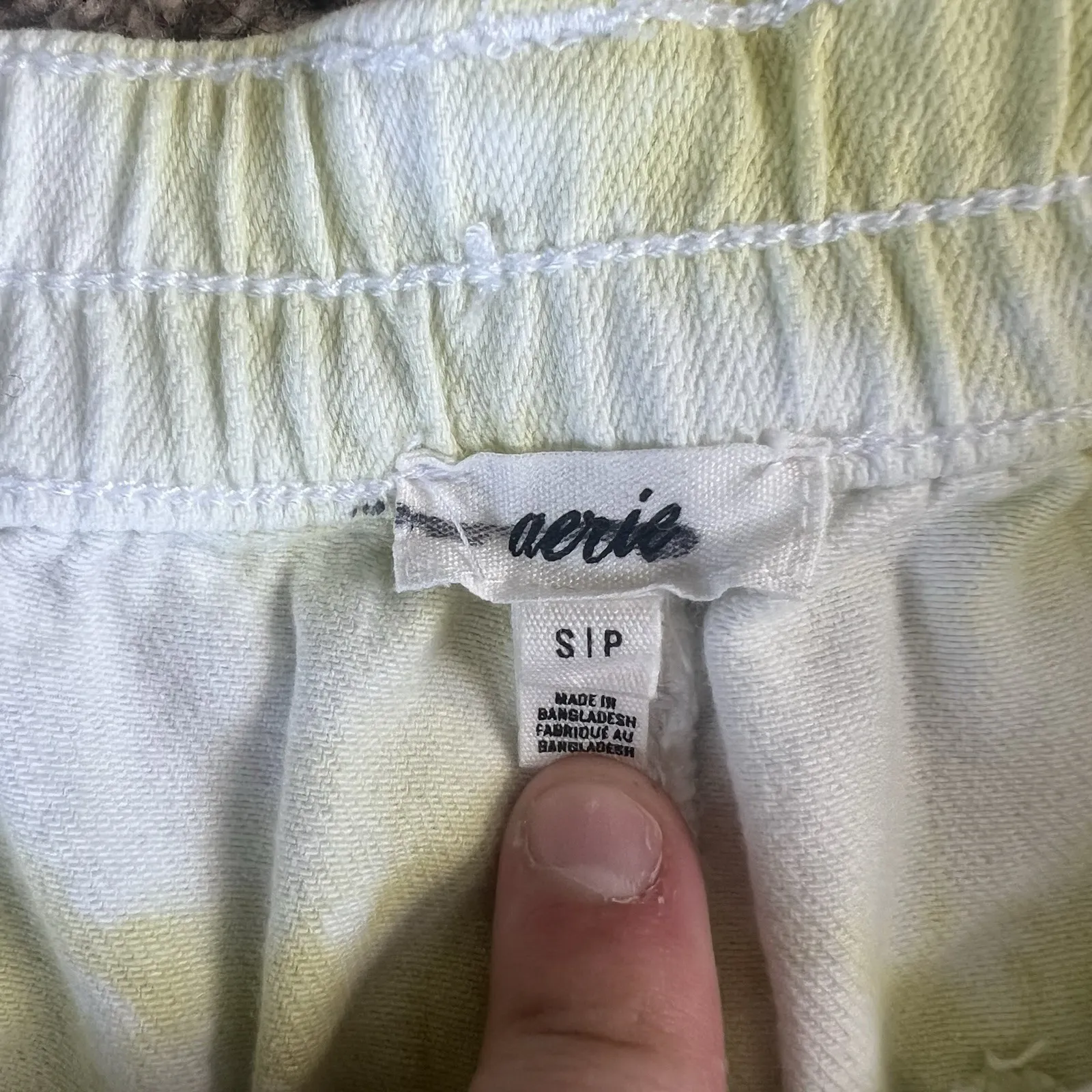 Aerie High Waist Denim Jean Shorts White and Yellow Tie Dye, Size Small - Image 2