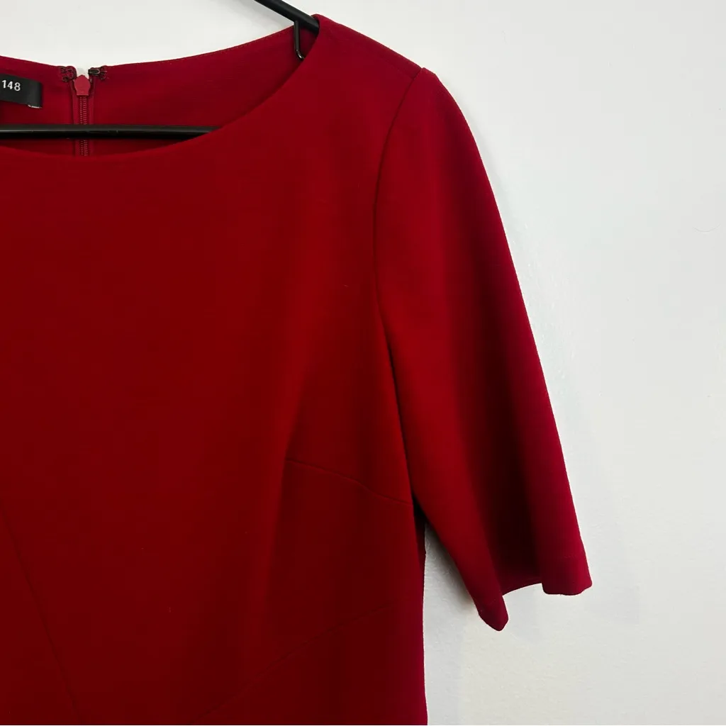 Lafayette 148 Deep Red Short Sleeve Midi Classic Sheath Dress Size 6 - Image 4