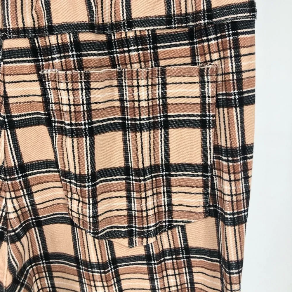 Urban Outfitters Brown Cream Plaid Flannel Stretch Waist Skinny Leg Pants size S - Image 8