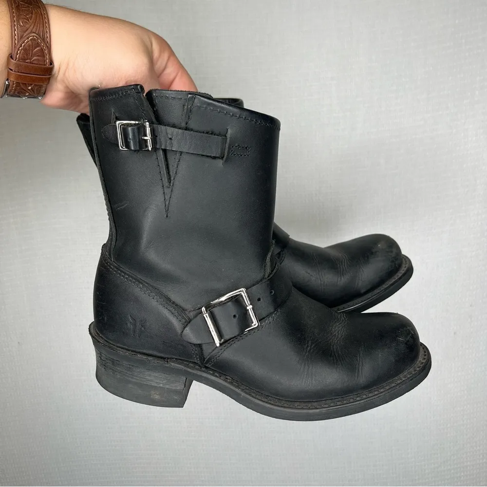 Frye | Black Leather Short Boot 6 women’s Moto Engineer‎ - Image 3