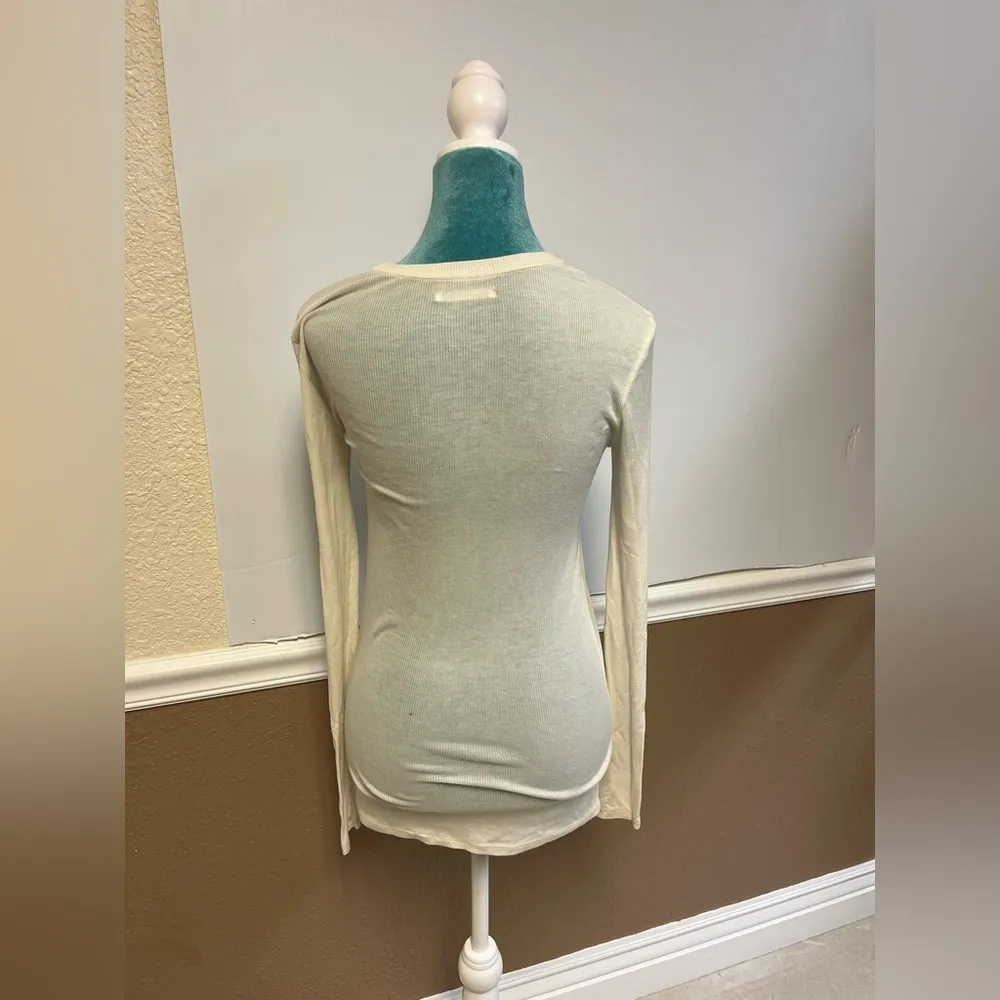 Reformation Davy Ribbed Long Sleeve Knit Top Cream Size S - Image 3