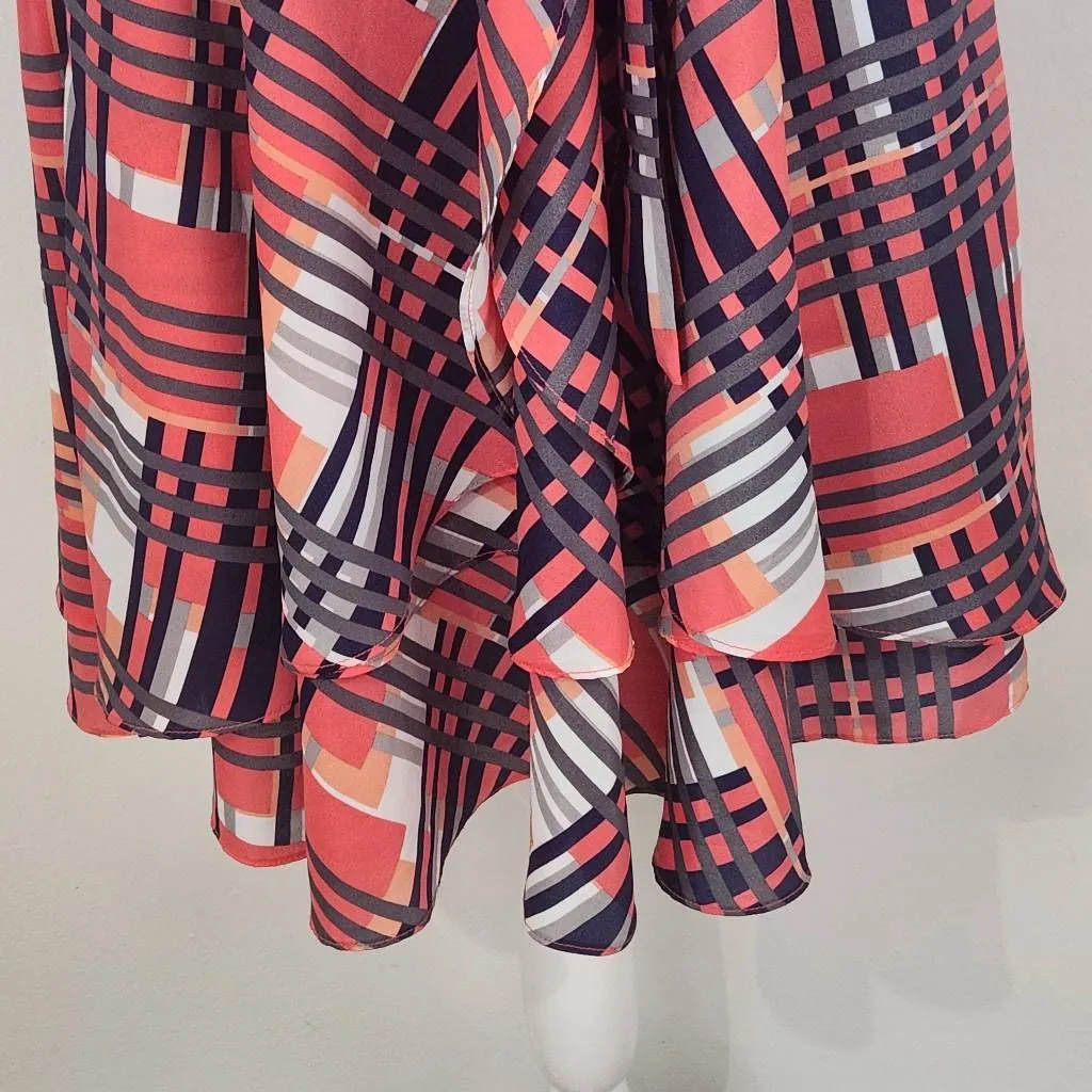 Banana Republic Pink Plaid Fit and Flare Wrap Dress Size 4 Wedding Guest Dress - Image 3