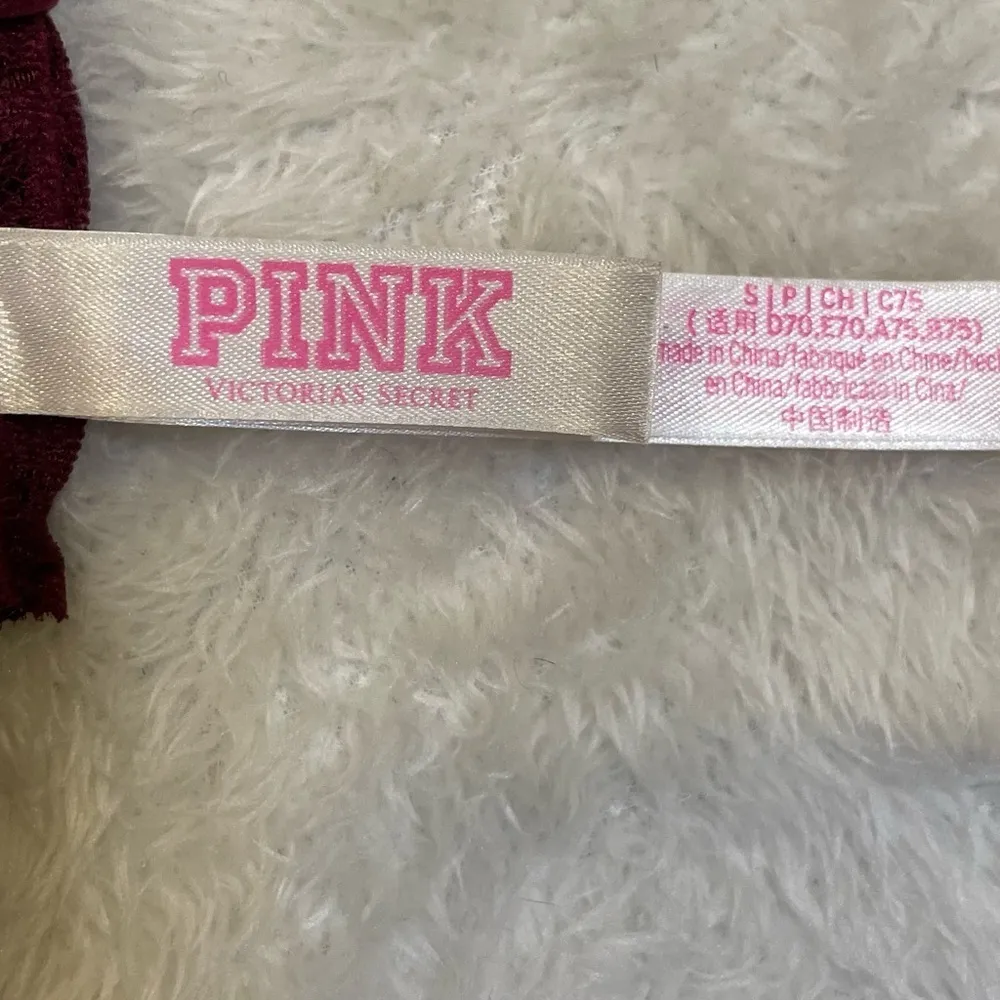 PINK Victoria’s Secret Maroon Floral Lace Up Push Up Bralette Small - Image 4