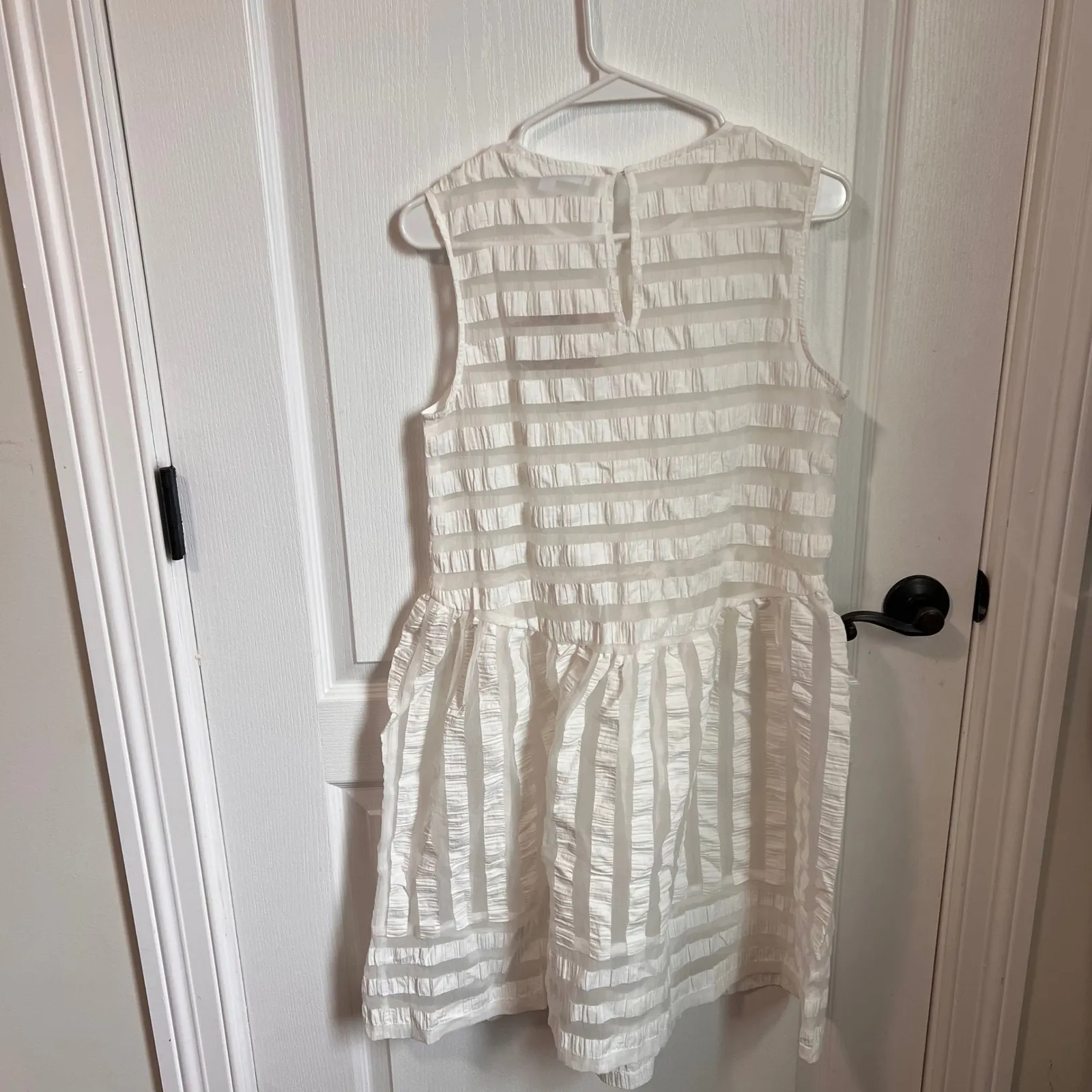 AFTER MARKET Women's White Textured Striped Sheer Sleeveless Drop Waist Dress S‎ - Image 5