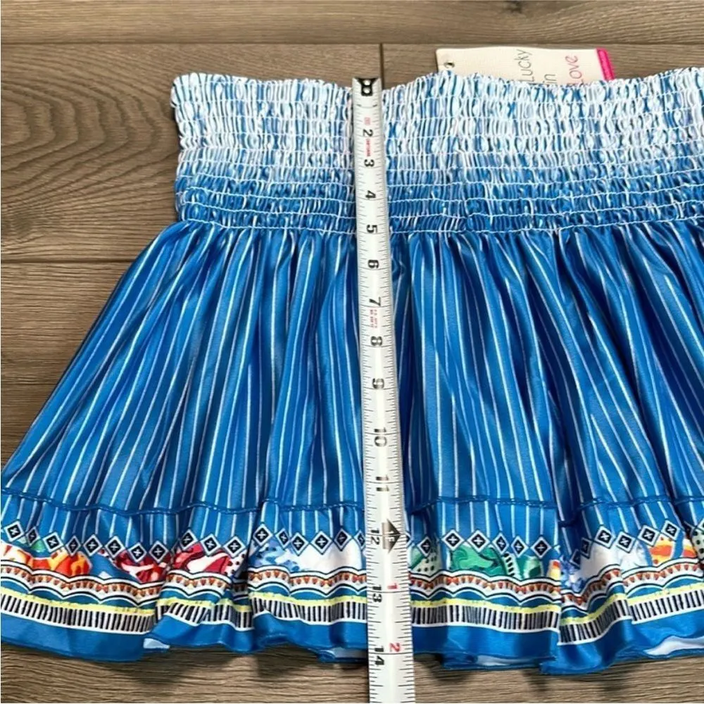 Lucky In Love 14” Paradise Smocked High Waist Blue Print Tennis Skirt Size Small - Image 9
