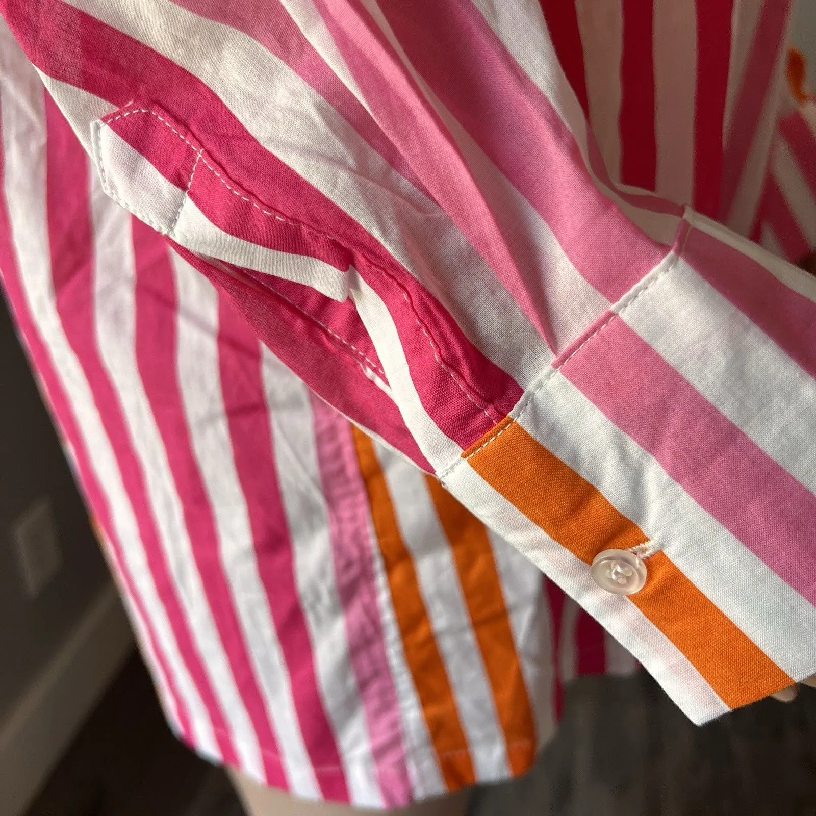 Beach Riot Womens Sz L/XL  Top Pink Orange Stripe Swim Cover Up Button Up #148 - Image 7