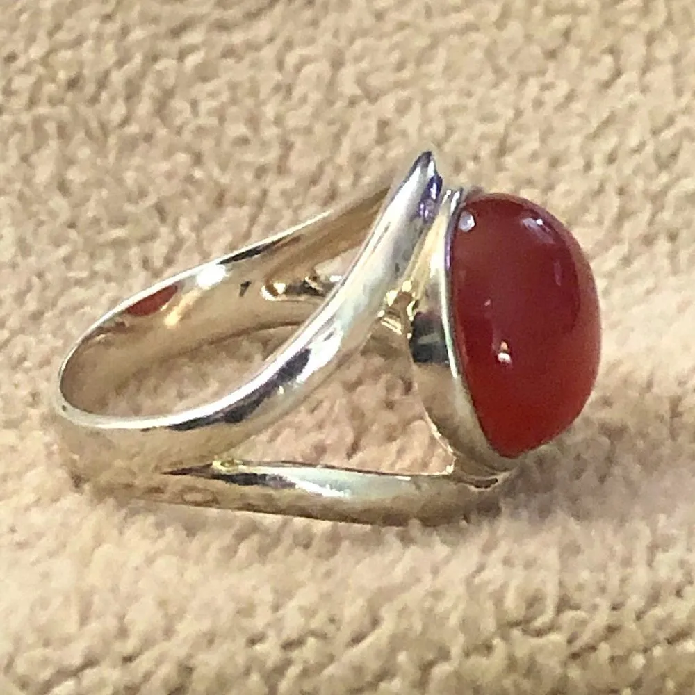 Carnelian and Sterling Silver Statement Open Band Ring - Image 3