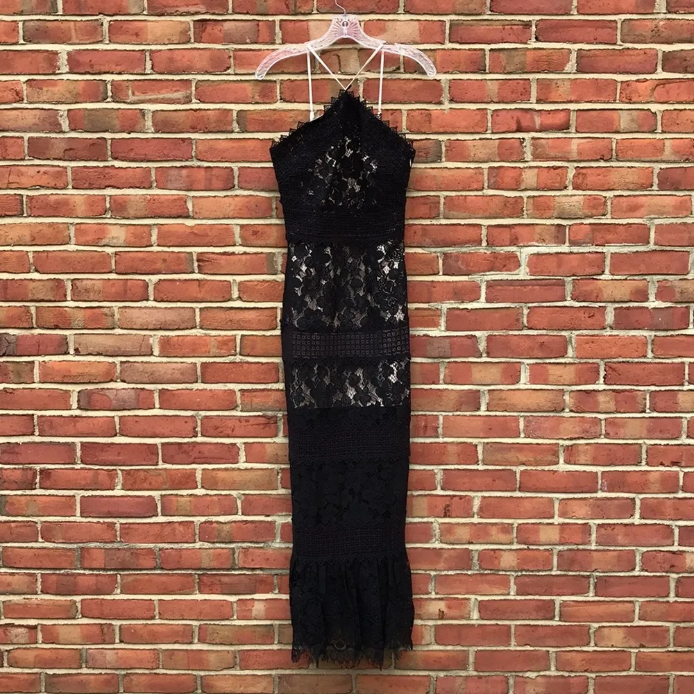 Black Lace  Halter Neck Tabitha Cocktail Dress / Maxi-Length Gown - Image 3