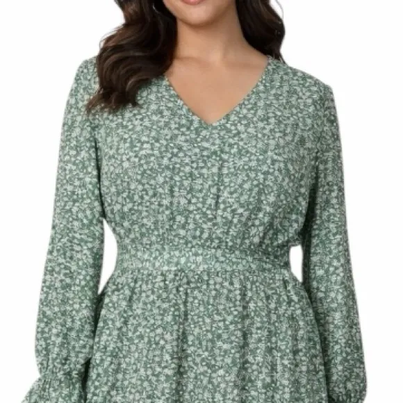 PrettyGarden V-neck Long Ruffle Sleeve Midi Dress Green Floral Women’s Size XXL - Image 8