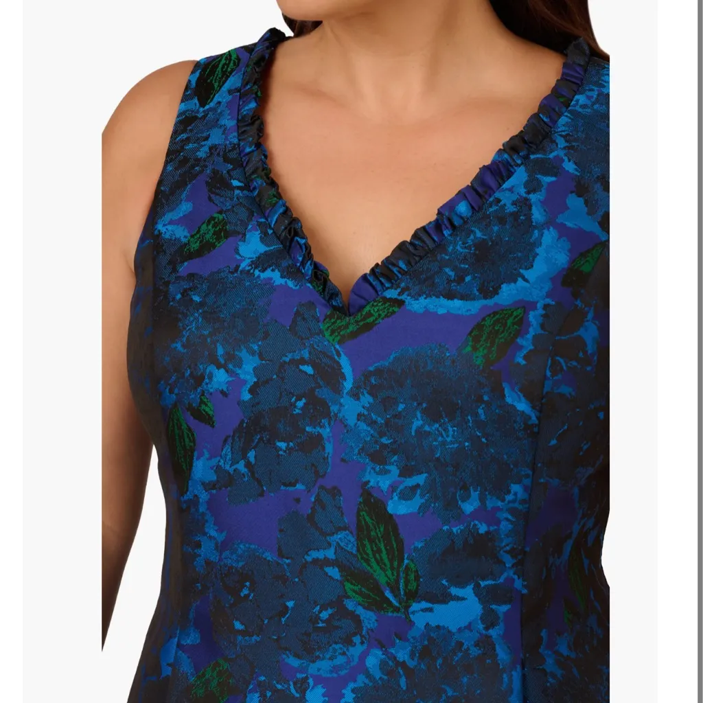 Adrianna Papell Ruffle Jacquard Dress Blue Multi 18W - Image 3