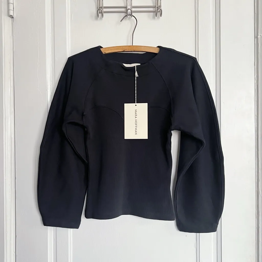 Mara Hoffman • Genevieve Top black organic cotton sweatshirt rib knit bustier - Image 2
