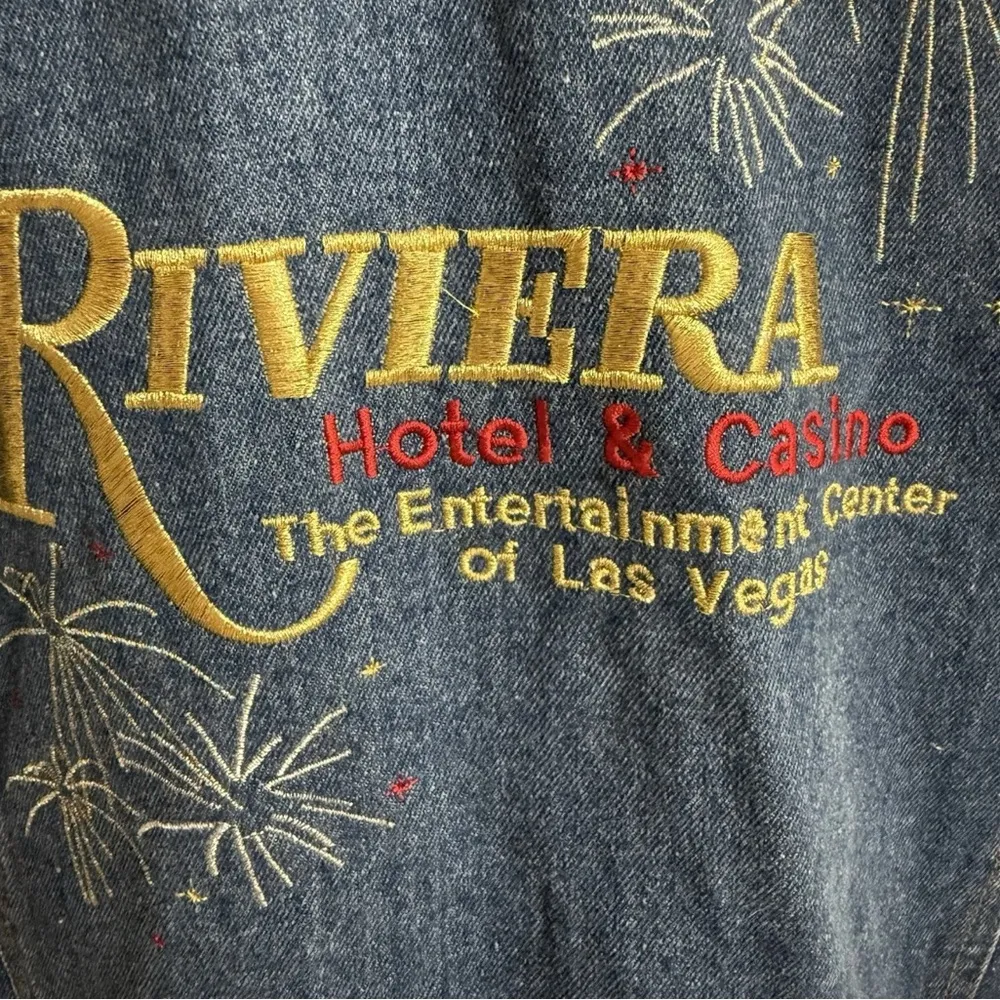 Vintage 90s Riviera Blue Denim jean Jacket with embroidery Size M - Image 7