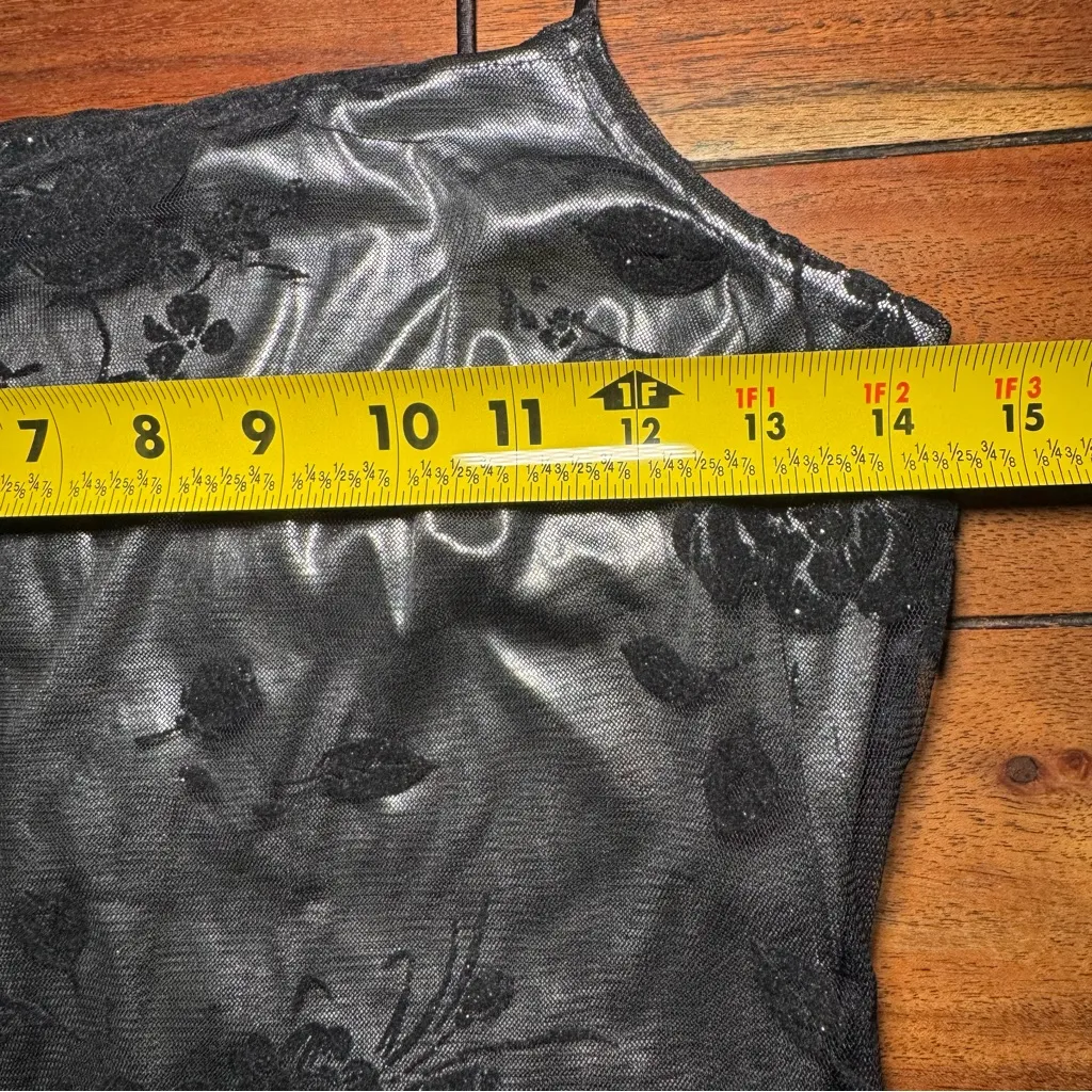 Vintage 90s L.A. Glo Foil‎ Formal Dress Prom S Homecoming Lace Black - Image 6