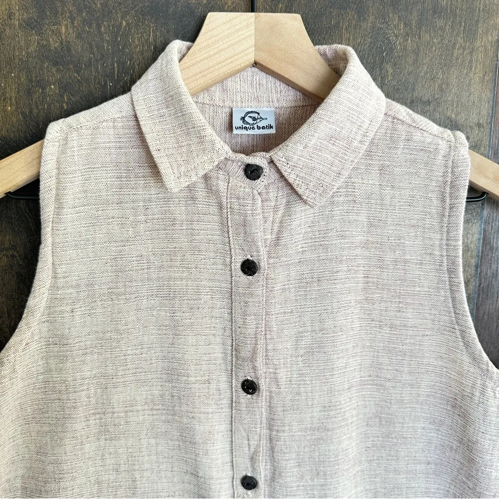 Vintage Woven 100% Cotton Sleeveless Button Up Unique Batik Sz M Earthy Indie - Image 2