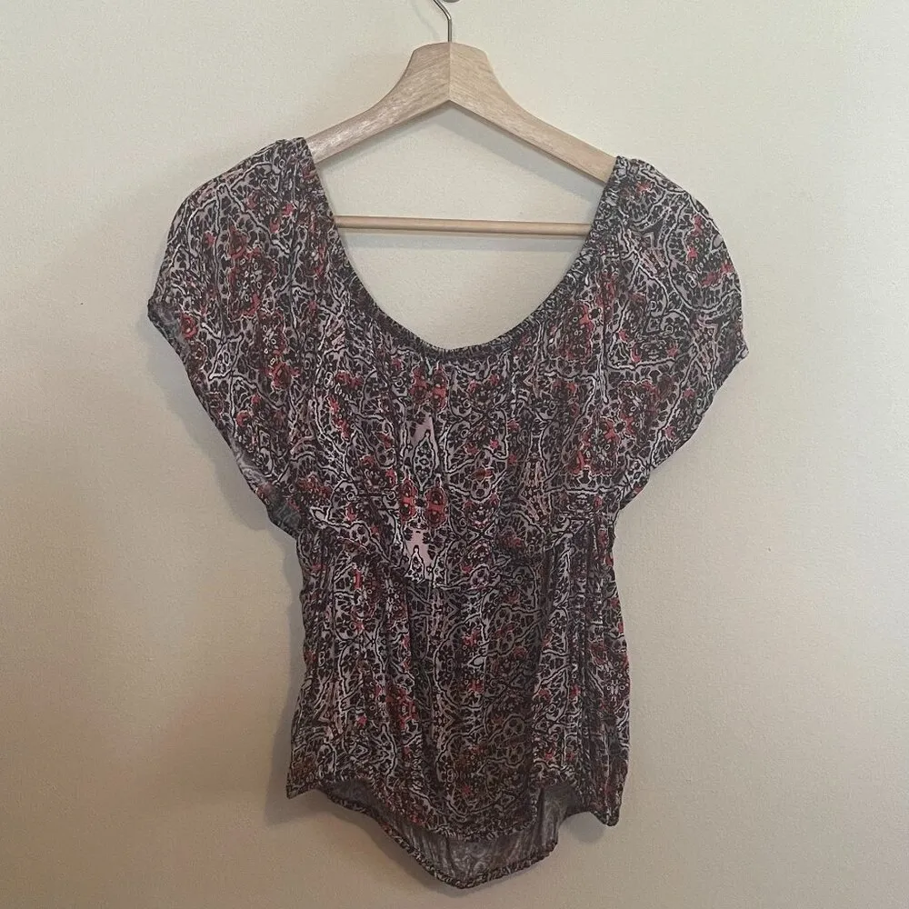 Roan + Ryan Printed Short Sleeve Blouse Pink Size L - Image 2