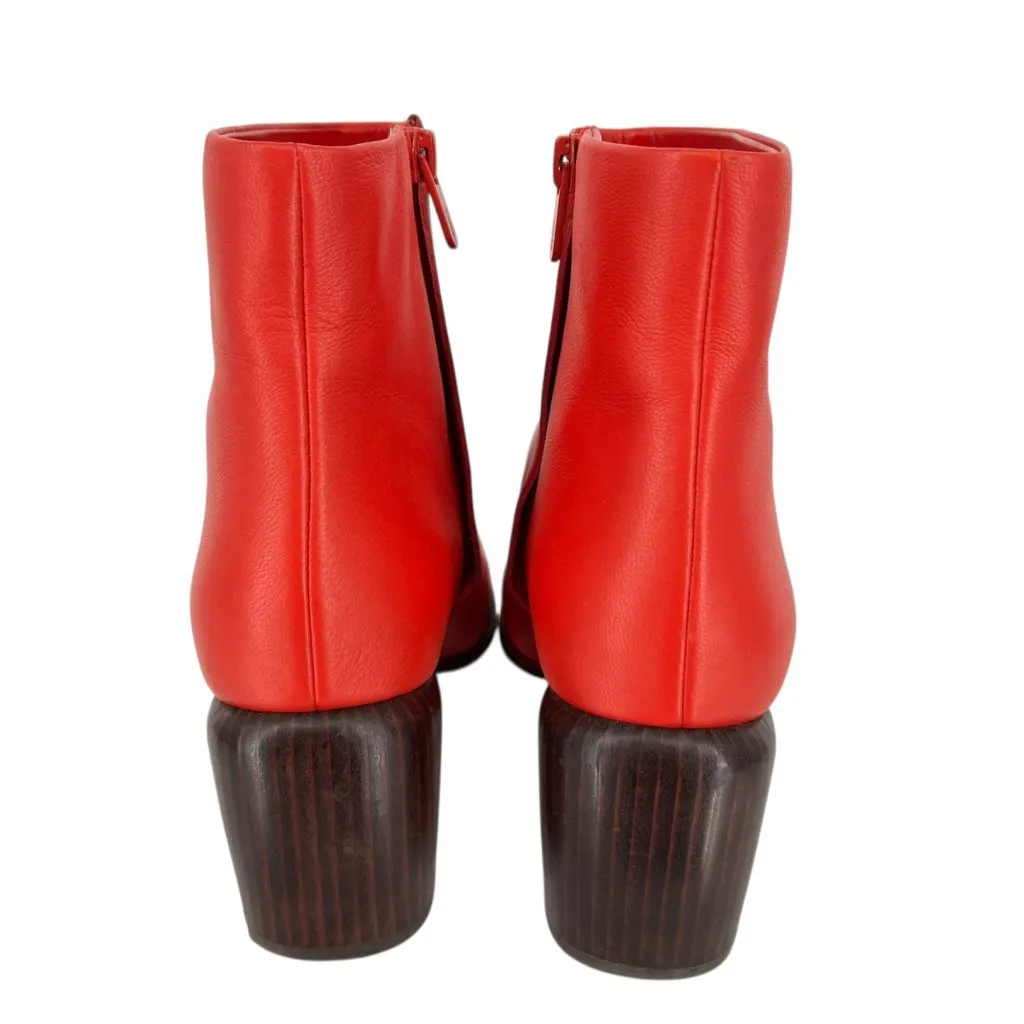 Vince Maggie Block Heel Red Leather Ankle Boots Size 9 - Image 3