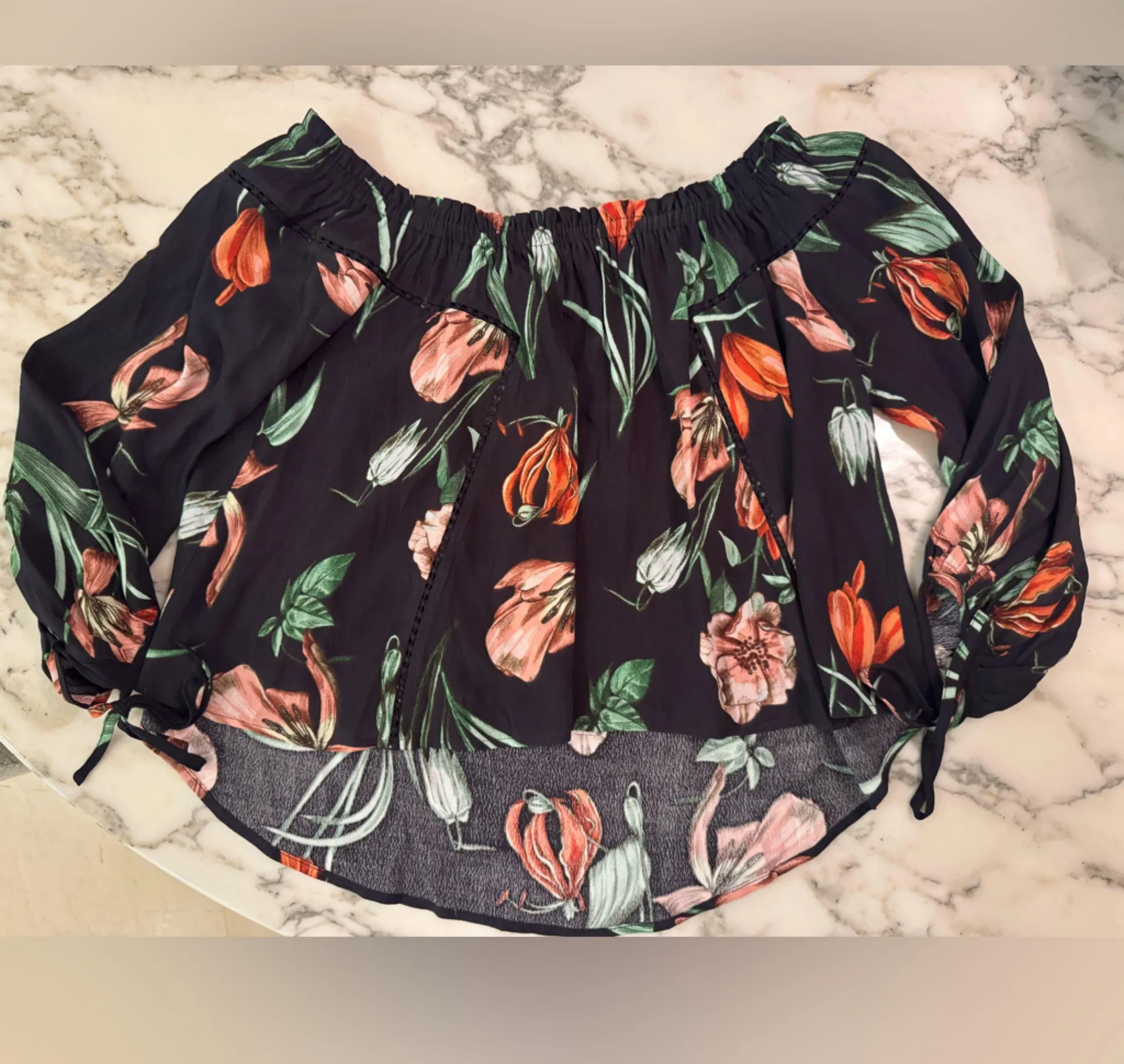 EUC Astr Black Floral Off-Shoulder Blouse Sz S - Image 2