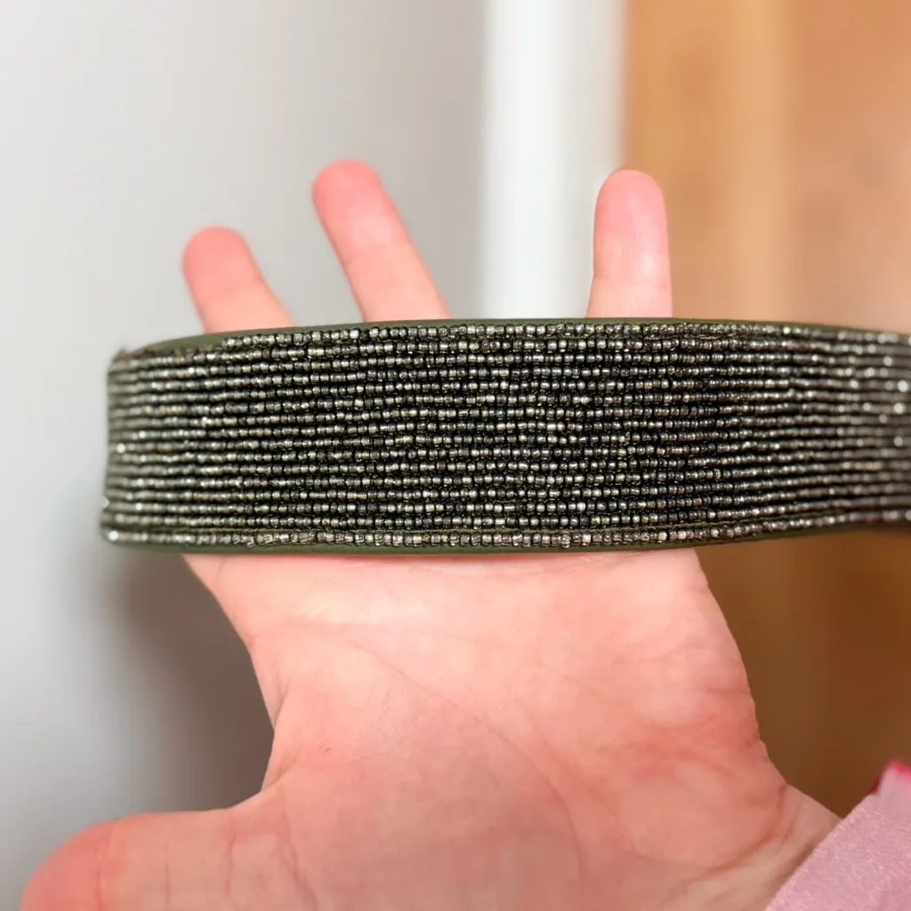 STAUD Tommy bag moss olive green beaded shoulder purse embroidered metallic NYE - Image 10