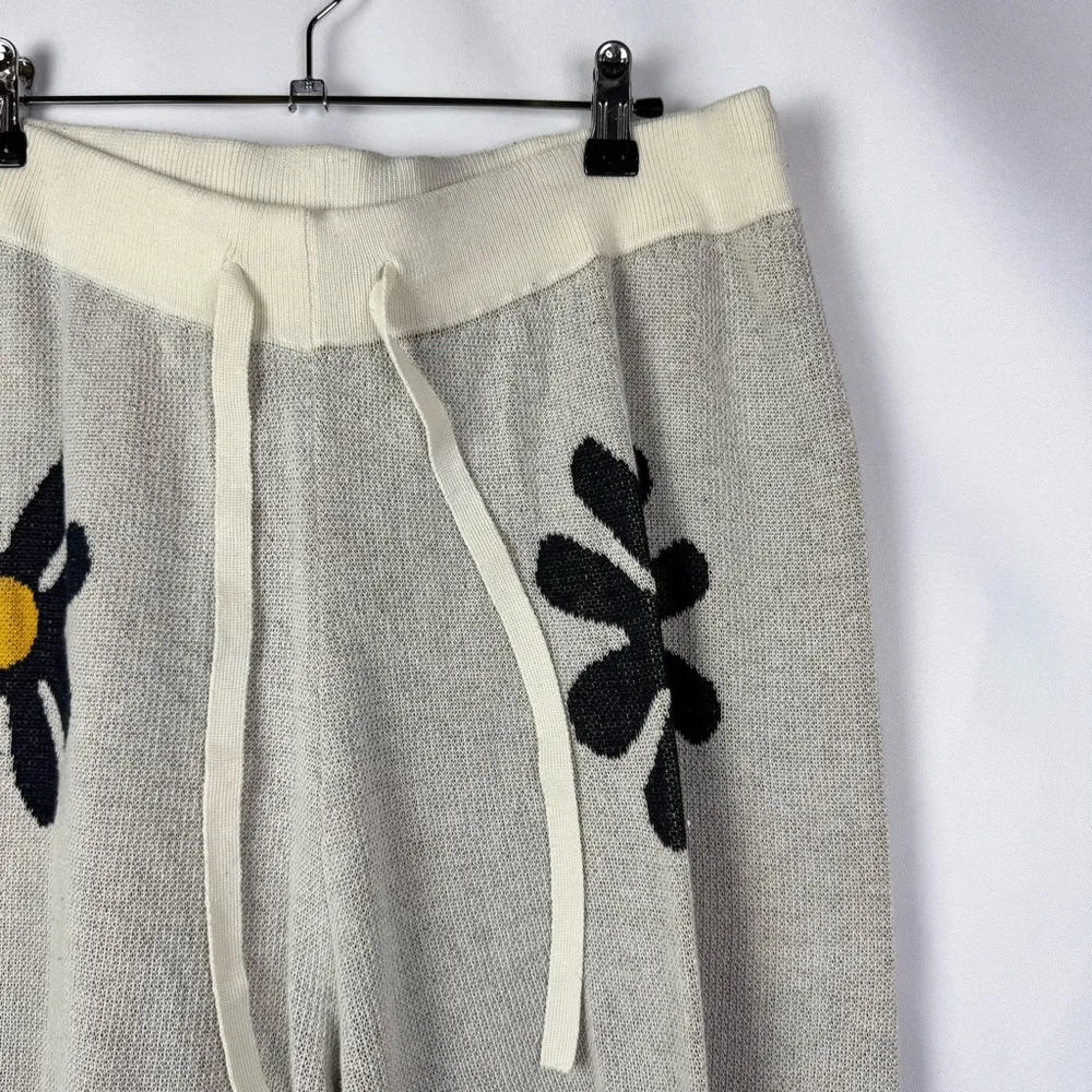 Ekouaer Cream & Black Floral Knit Wide Leg Lounge Pants XXL - Image 3