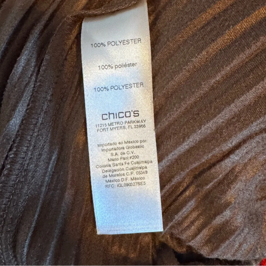 Chico’s Pleated Faux Suede Chocolate Brown Pleated Cold Shoulder Blouse 2 12 L - Image 6