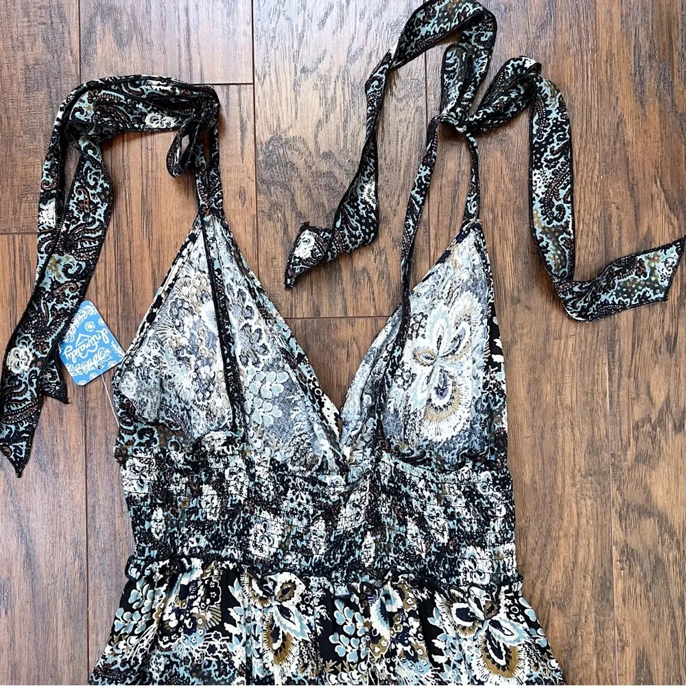 Free People • Let's Smock About It Maxi Slip dress black floral print tiered - Image 15