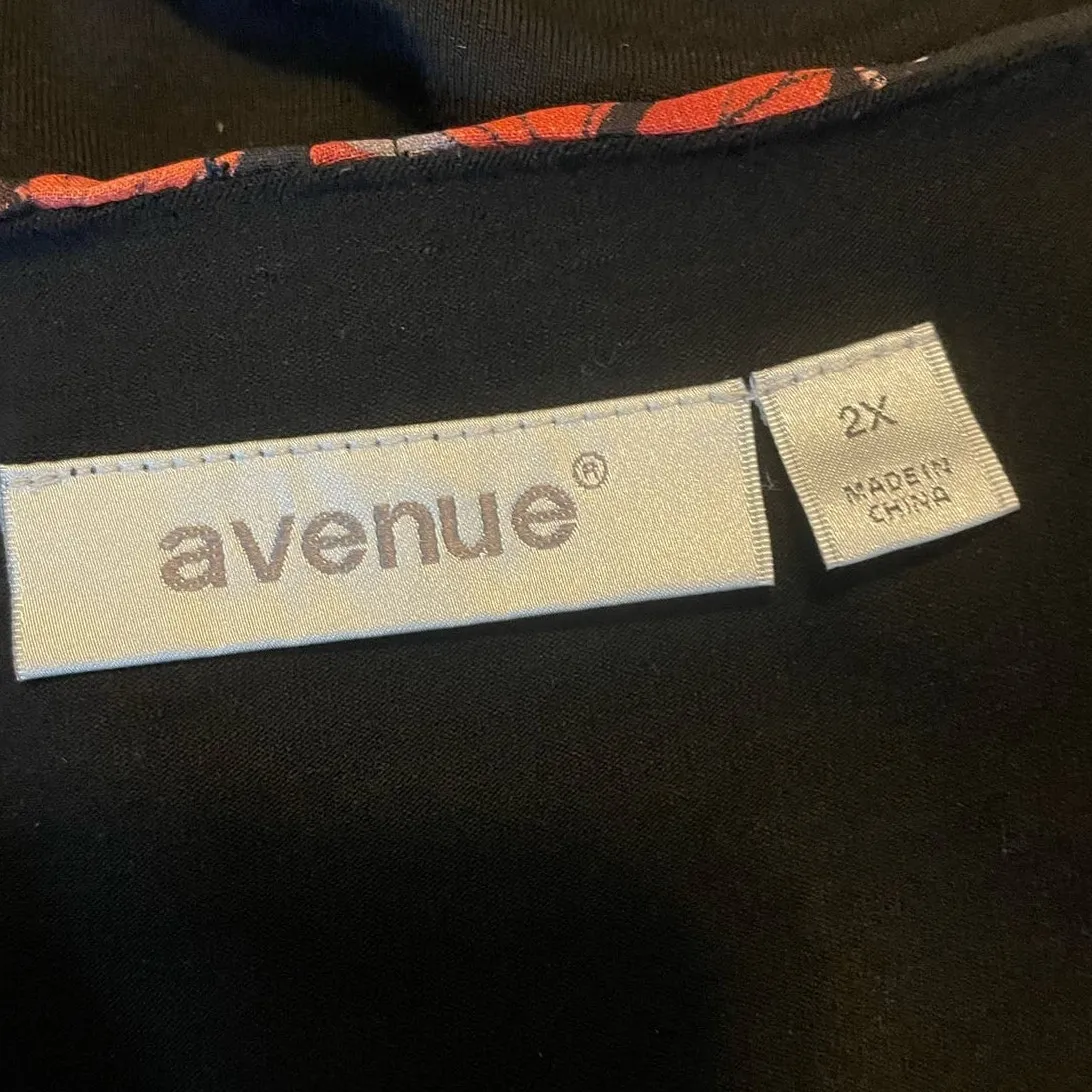 Avenue Women Top 2X Black 3/4‎ Sleeve Flyaway Layer Butterfly Print Lagenlook - Image 2