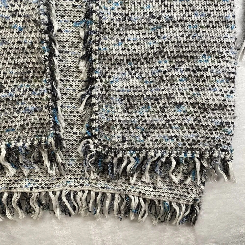 Carlisle Cardigan Sweater Womens Large Open Knit Duster White blue black boho - Image 3