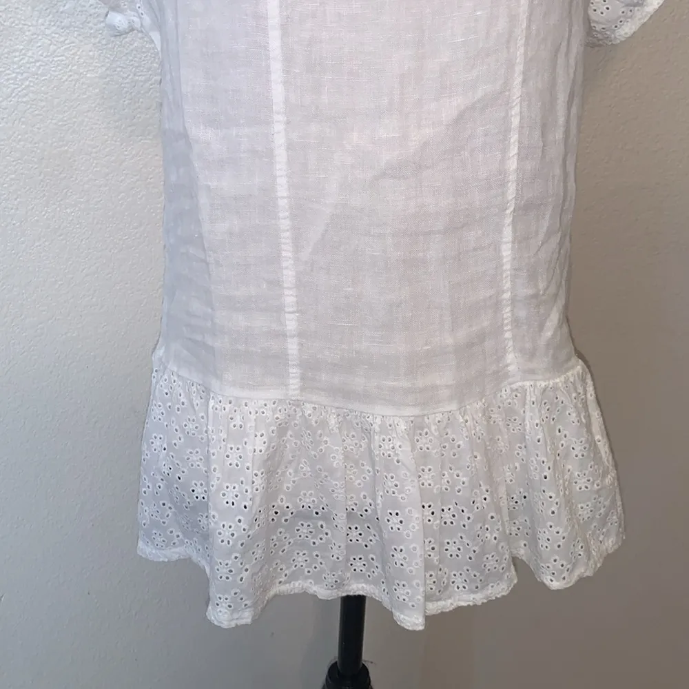 Lungo L'arno White 100% Linen Brodarie Eyelet Trim Peplum Top Italy NWT Size L - Image 3