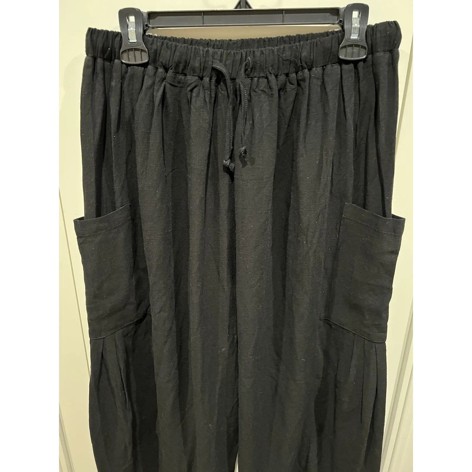 Tarse Pants Womens Medium Black Linen Blend Pull On Wide Leg Lagenlook Yoga - Image 2