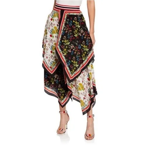 Y2K Alice + Olivia Midi Skirt 2 Multicolor Floral Tiered Handkerchief Hem Maura - Image 2