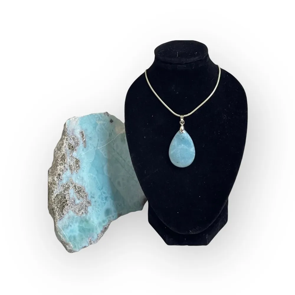 new Larimar ☀︎︎ Crystal Briolette Teardrop Stone Necklace ☀︎︎ Sterling Silver - Image 5