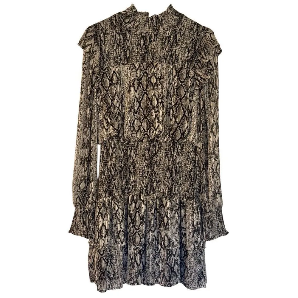 English factory metallic smocked snake print long sleeve dress - Image 3