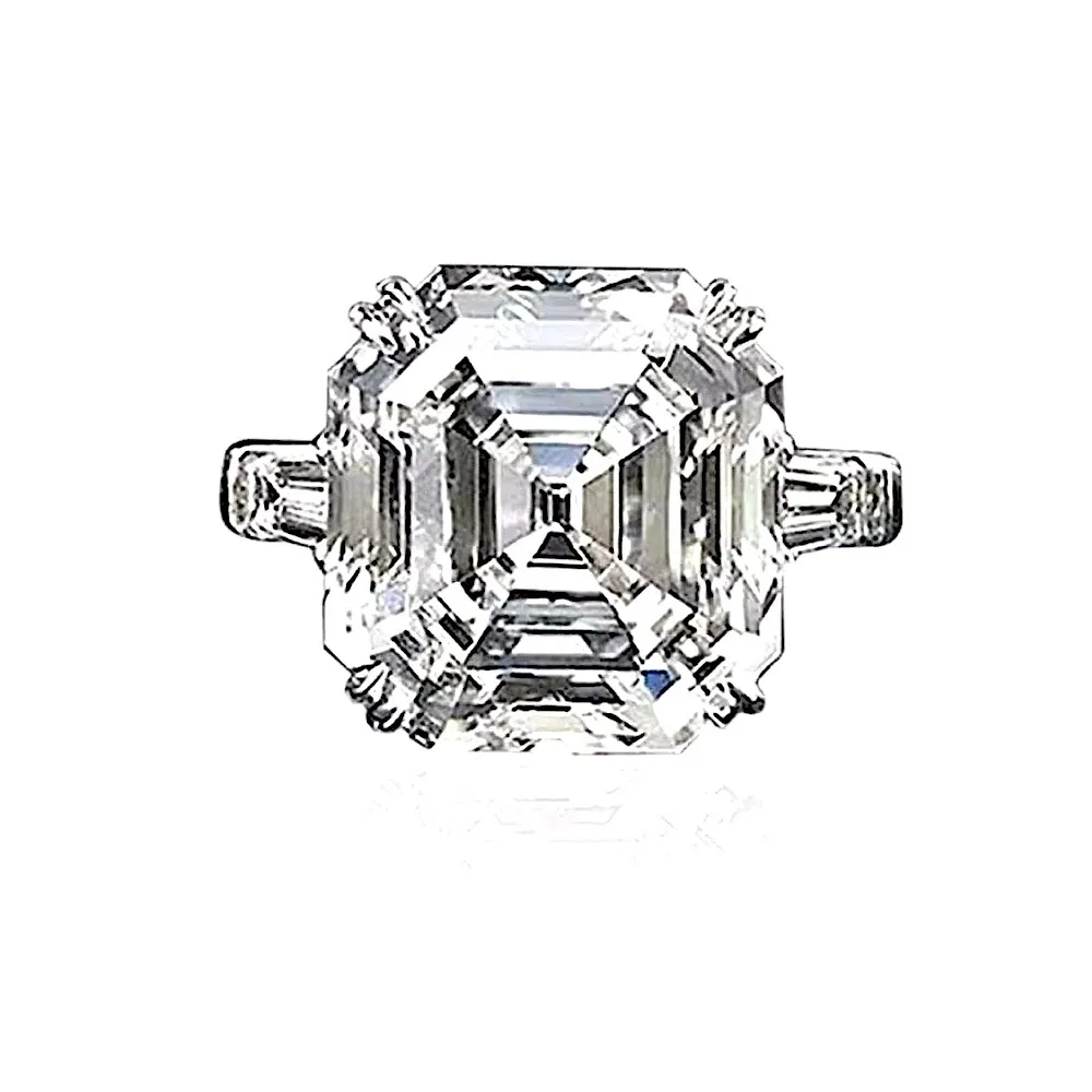 NWT 5Ct‎ Asscher Cut Platinum Plated S925 Synthetic Diamond Ring, Size 10 - Image 2