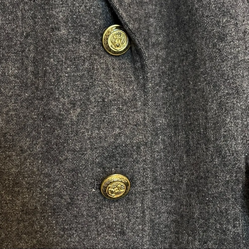 Vintage 80s Grey Wool Blazer Boston Traveler Suit Gold Buttons Office Retro Gray - Image 5