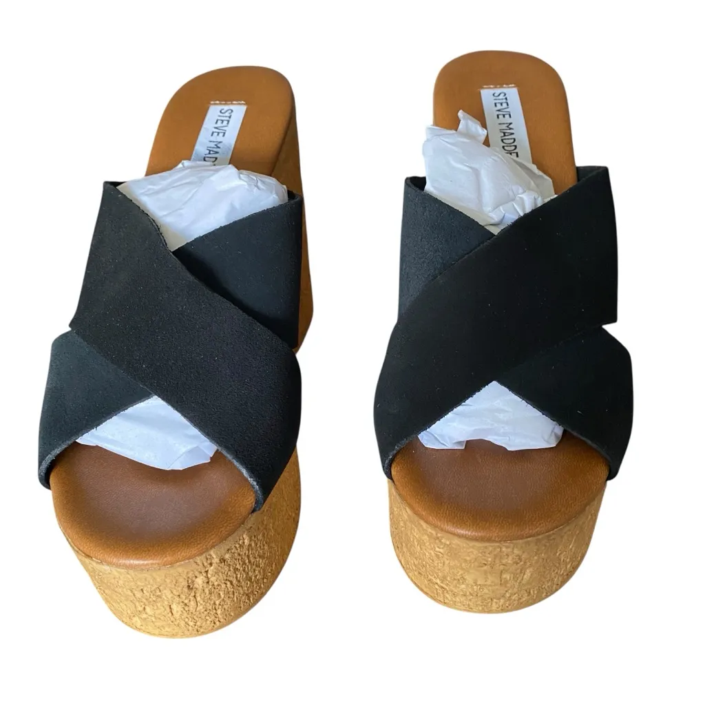 Steve Madden NWTS NIB Saffron Black Suede Platform Wedge Sandals size 9 - Image 6