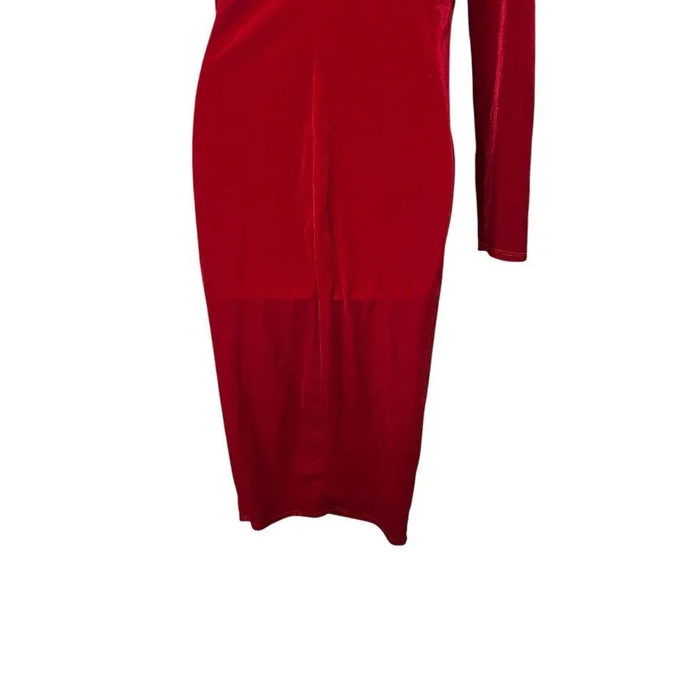 Vintage Day & Night 80s 90s‎ Red Velvet One Shoulder Midi Dress Size M - Image 4