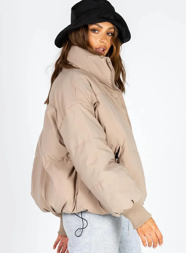 Princess Polly 7th Avenue Tan Puffer Jacket - Image 7
