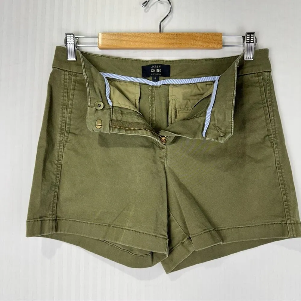J. Crew Classic Cotton Chino Shorts Olive Green Women’s Size 8 Zip-Fly Pockets - Image 3