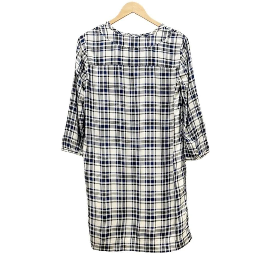 Madewell Plaid Artiste Tunic Dress Blue & Cream Plaid Popover Shift Size XXS 2XS - Image 5